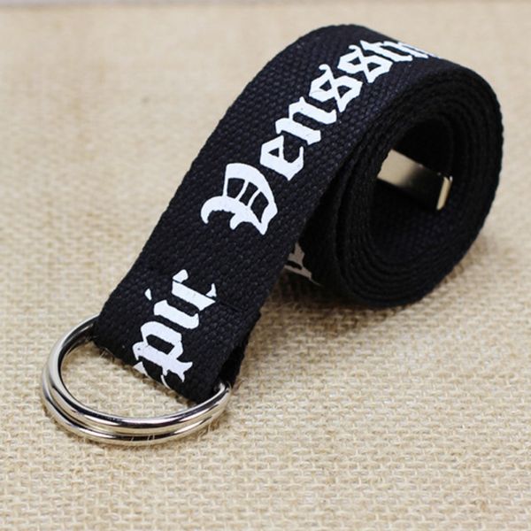

canvas belts letters printed thai d ring double buckle student belt fashion belts, Black;brown