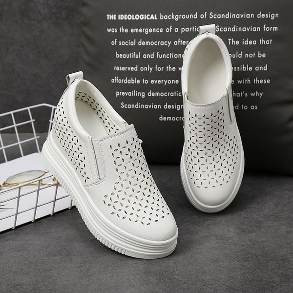 

small white shoes 2020 fashion women's tennis female casual sneaker round toe increas height platform sport sneakers, Black