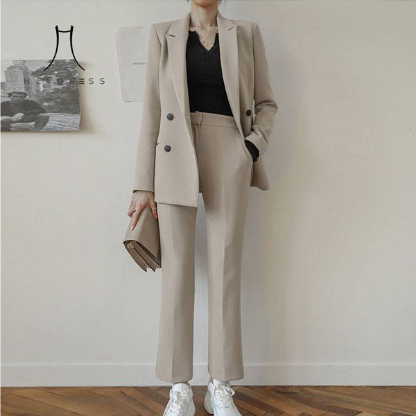 

heydress 2020 spring new women solid elegant buttons blazer office lady double breasted work suit female notched streetwear, White;black