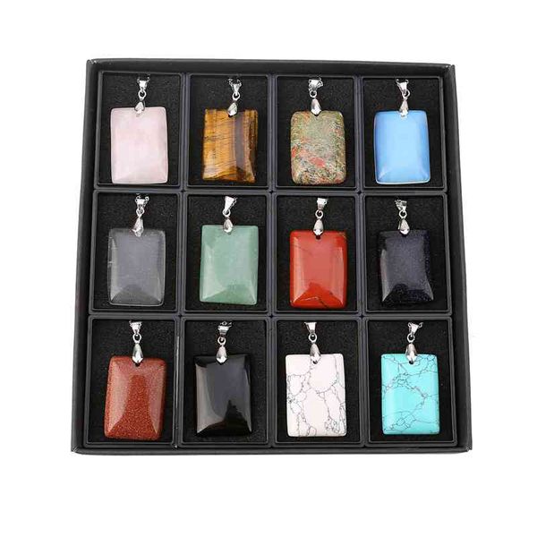 

12 pieces rectangular pendant men and women mixed necklace stainless steel gift box packaging jewelry set, Silver