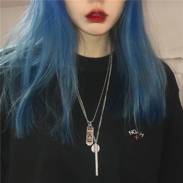 

korean-style ins celebrity inspired jewelry retro versatile multi-layer set necklace hip hop disco pendant accessories men and women, Silver