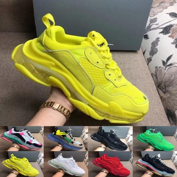 

2019 designer 17fw triple s adds a clear bubble midsole sneakers mens women neon green luxury increasing brand casual dad shoes, Black