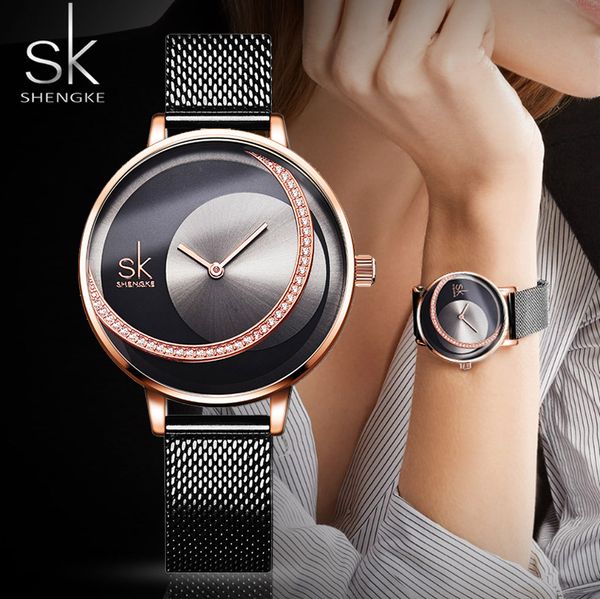 

luxury rose gold women watches fashion waterproof rhinestone lady watch elegant unique shengke casual stainless steel creative, Slivery;brown