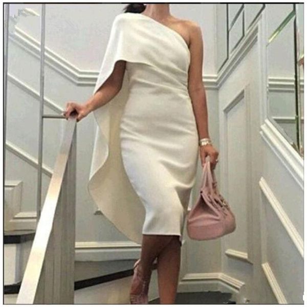 

short sheath formal dresses one shoulder capelet tea length evening homecoming party gown robe de soiree vestido de fiesta de noche abiye, Blue;pink