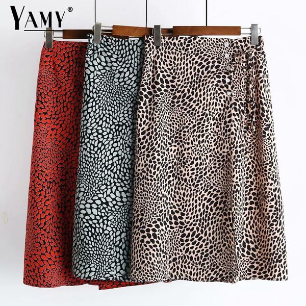 

vintage korean skirt button wrap skirt autumn khaki skirts womens high waist leopard print midi fall winter 2019, Black