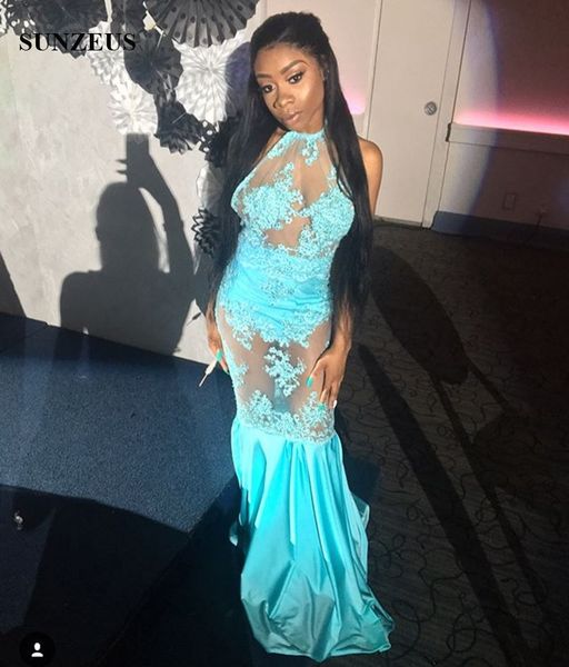 Turquoise Blue Prom Dresses Sexy Illusion Party Gowns With
