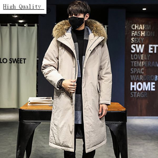 

2020 new brand men's down jacket largr fur hooded clothes streetwear duck down coat long casaco warm jackets hiver yys895, Black