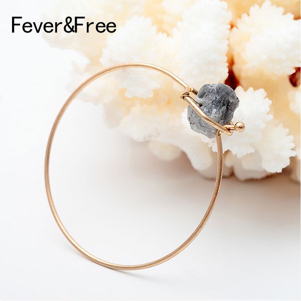 

fever&simple dainty natural stone bangles gold cuff bracelets for women fashion jewelry gift 2 colors stone option, Black