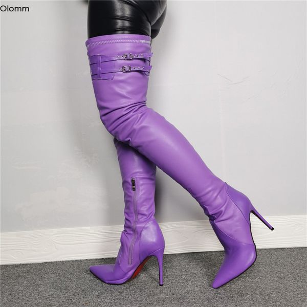 

rontic new women thigh high boots stiletto high heels boots pointed toe gorgeous purple party shoes women plus us size 5-15, Black