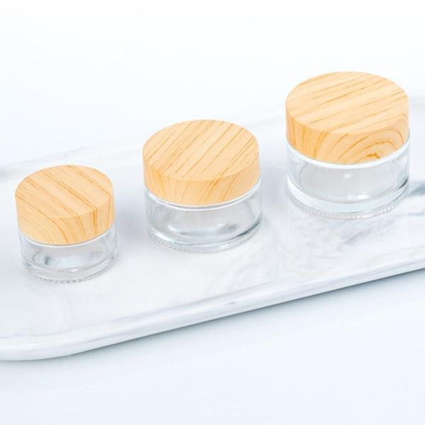 

frosted glass jar cream bottles round cosmetic jars hand face packing bottles 5g,10g,15g,30g,50g cream glass jars with wood grain cap