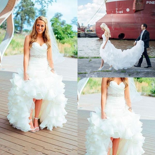 

cascading ruffles organza long sweep wedding dresses with beaded sash sweetheart bridal gowns a line party dress, White