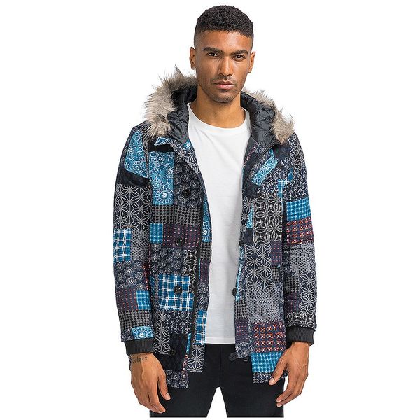 

men's hiphop streetwear vintage coat faux fur coats warm outwear floral print hooded pockets vintage oversize coats#g4, Black