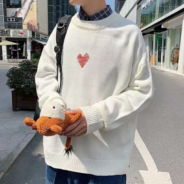 

2020 men's autumn and winter long sleeve sweater round neck pullover loose youth trend sweater, White;black