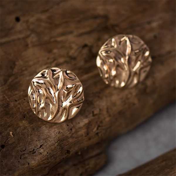 

2019 punk irregular surface stud earrings classic gold color coin round earring for women girls fashion dress sale, Golden;silver