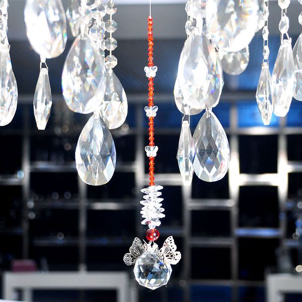 

clear faceted ball with butterfly 12*2.5 inch pendant for chandelier lamp supply parts beauty ornament car wedding party decor