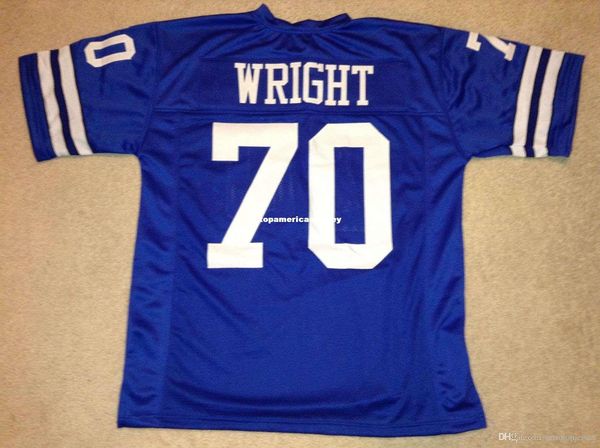 

retro custom sewn stitched #70 rayfield wright blue mitchell & ness jersey men's football jerseys running, Black;blue