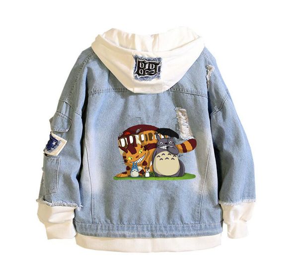 

men's 2019 new my neighbor totoro printing denim jacket casual bomber coat hip hop retro hoodie jacket streetwear, Black;brown