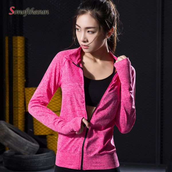

women's running jackets long sleeve running yoga sports jacket yoga gym fitness tight quick-dry breathable sports coat, Black;red