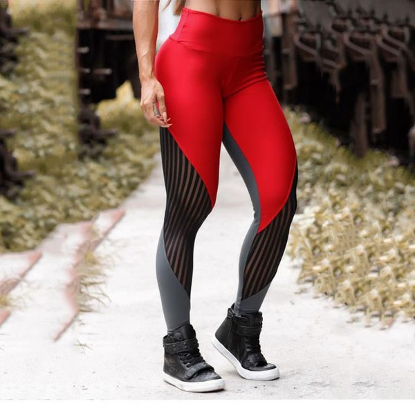 

high waist workout push up leggings women fitness red mesh patchwork plus size leggings print casual slim, Black