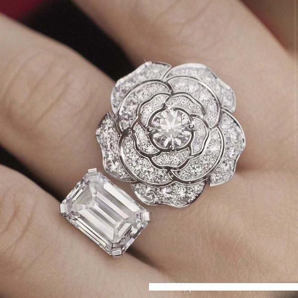 

europe and america popular fashion women ring gold plated cz flower ring nice gift for girl women for party wedding, Silver