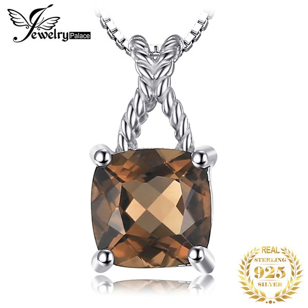 

jpalace square natural smoky quartz pendant necklace 925 sterling silver gemstone choker statement necklace women without chain