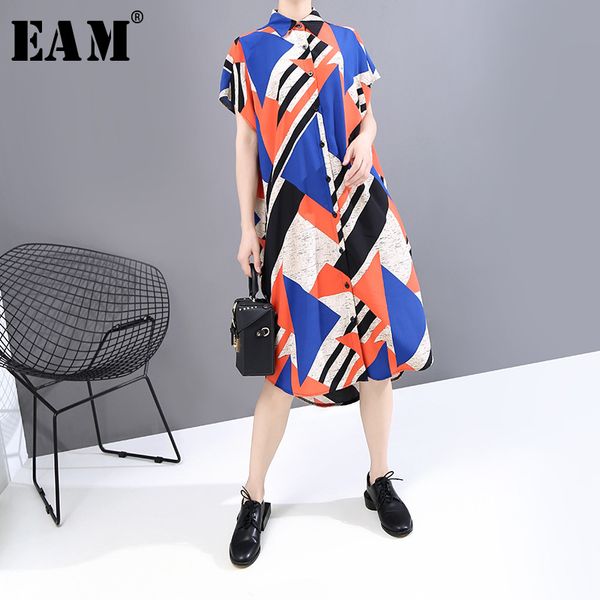 

eam] женщины pattern printed большой размер длинная рубашка платье новый нагрудные с коротким рукавом свободные fit мода tide весна лето 20, Black;gray