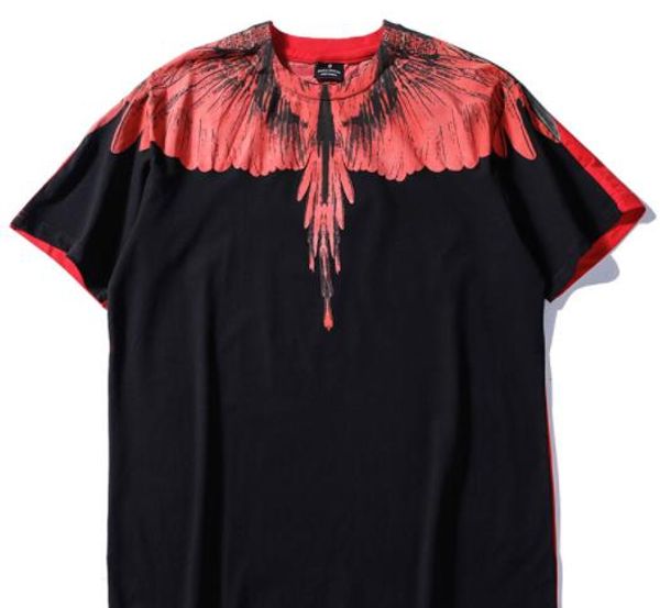 

new mb mens designer t-shirt front and rear stitching black and red wings fashion print round neck t-shirt men and women couple students, White;black
