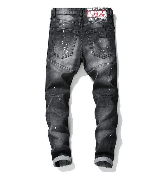 

fashion-unique men's stitch luxury jeans designer men jeans hole famous brand slim fit mens printed jeans biker denim pants 1011, Blue