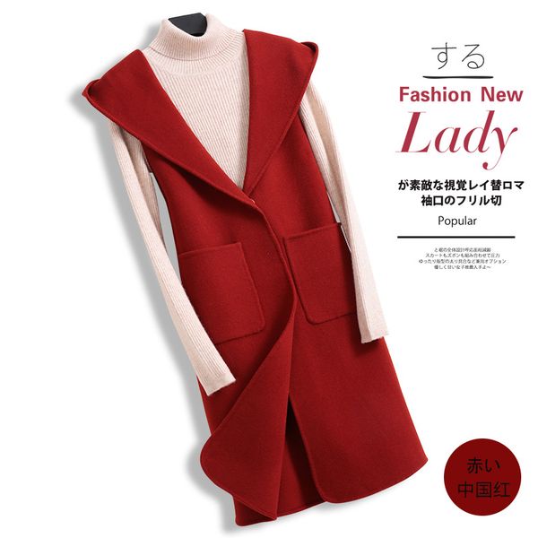 

women's vest 2019 new hooded 100% pure wool coat vest female was thin handmade wool coat black women's sleeveless jacket, Black;white