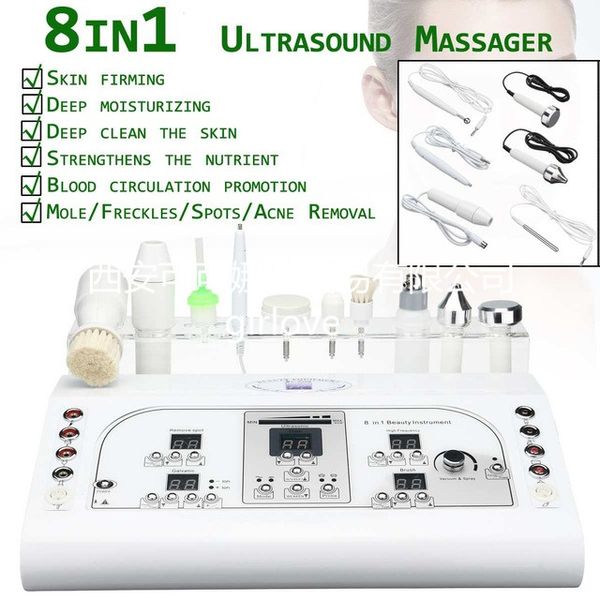

dhl 8 in 1 ultrasonic women face whitening freckle removal ultrasound anti aging facial massager machine skin care beauty instrument, Black;white