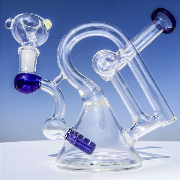 Mode Blau Glas Bongs Recycler Dab Rig Dicke Becher Bong Rauchen Shisha 14mm Joint mit Schüssel Glas Bong günstige Glas Wasser Bongs