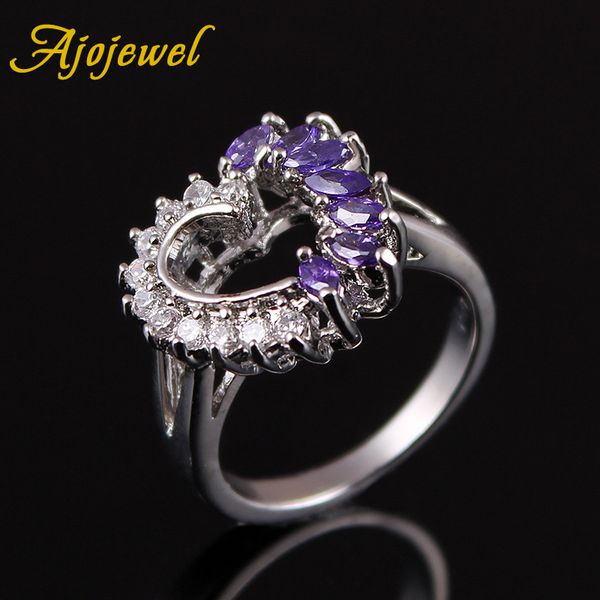 

ajojewel silver color heart ring zirconia stone red / purple rings for women romantic jewelry gift feminino bague femme, Slivery;golden