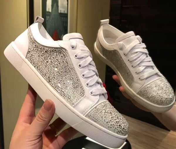 

wholesale 2018 men women rhinestone high shoes famous designer brand red bottom sneakers mens loubbis shoes with box and dustbag, Black