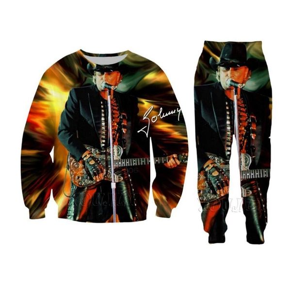 

new men women's sportwear track suits print johnny hallyday frace elvis presley crewneck sweatshirt/jogger pantstracksuits6, Black