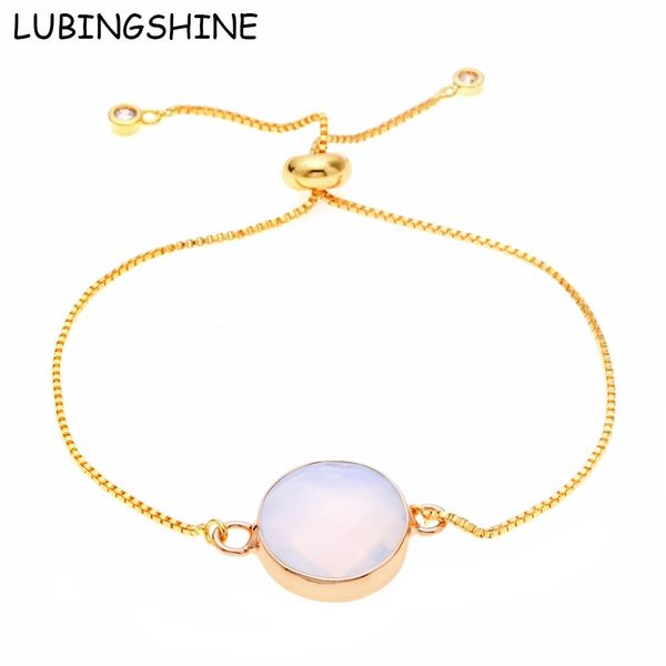 

lubingshine opal stone bracelet round/oval natural stone druzy adjustable chain bracelets bangles for women gold color jewelry, Black