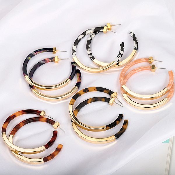 

2019 new fashion design leopard grain multi-color acrylic earrings women round resin drop earring brincos jewelry girls, Golden;silver