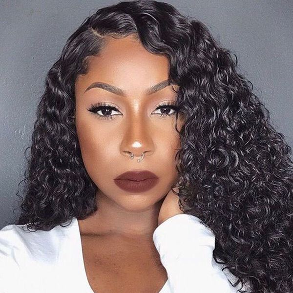 

Вьющиеся парик 360 кружева фронтальная парик предварительно сорвал с высокой температуры провода бразильский глубокая часть кружева перед парики +парик cap