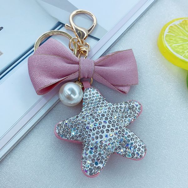 

2020 fashion bow knot key chain with leather star heart for women girls bag charm pendant car key ring holder creative keychain, Silver