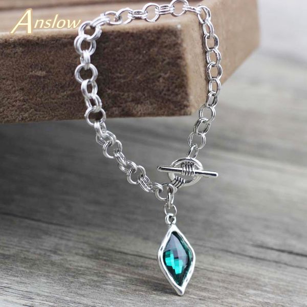 

anslow korean fashion jewelry brand new design rhombus charms chain bracelets for women girls love couple wedding gift low0788lb, Black