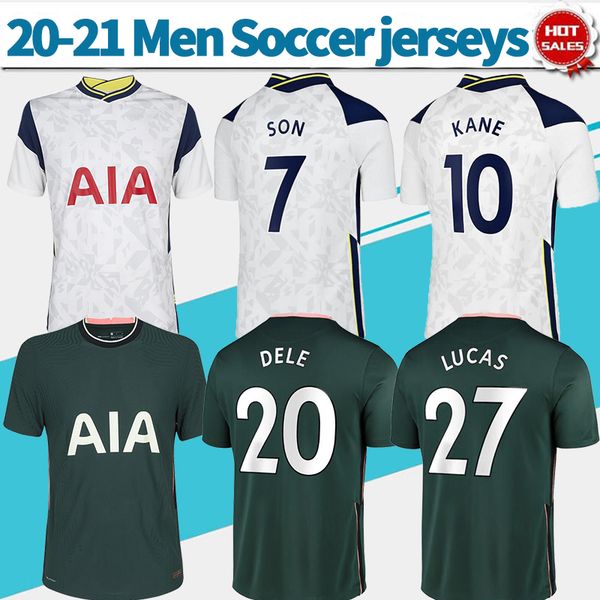 

20 21 spurs #7 son soccer jerseys home white 20/21 men away soccer shirts #10 kane #20 dele customized football uniforms, Black;yellow