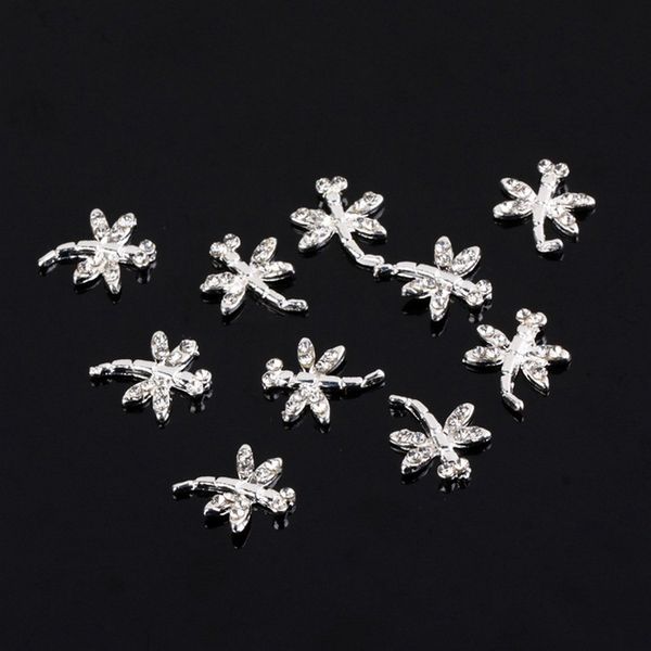 

silver dragonfly насекомых животные 10 штук серебряного 3d сплав nail art slices блестит diy украшение, Silver;gold