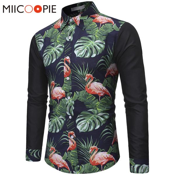 

plus size men floral shirt new fashion flowers printed slim fit hawaiian shirts dress autumn patchwork long sleeve chemise homme, White;black
