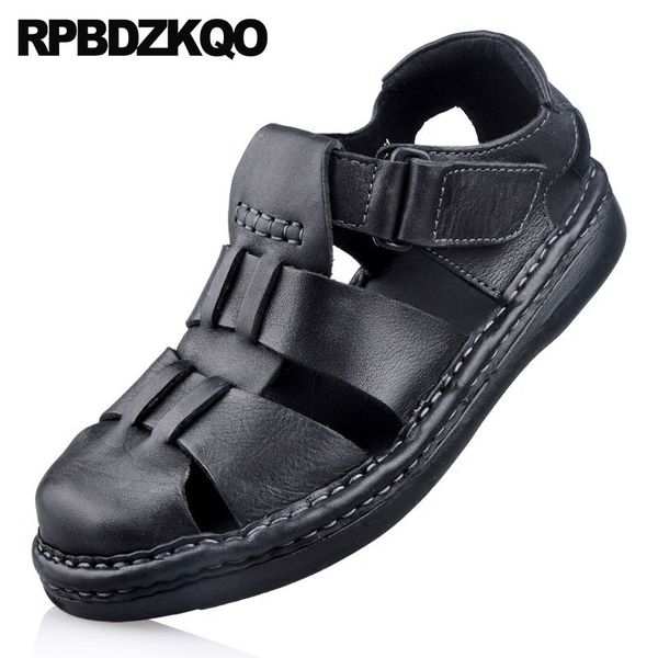 

closed toe designer italian shoes 2019 roman strap men gladiator sandals summer black breathable genuine leather high quality