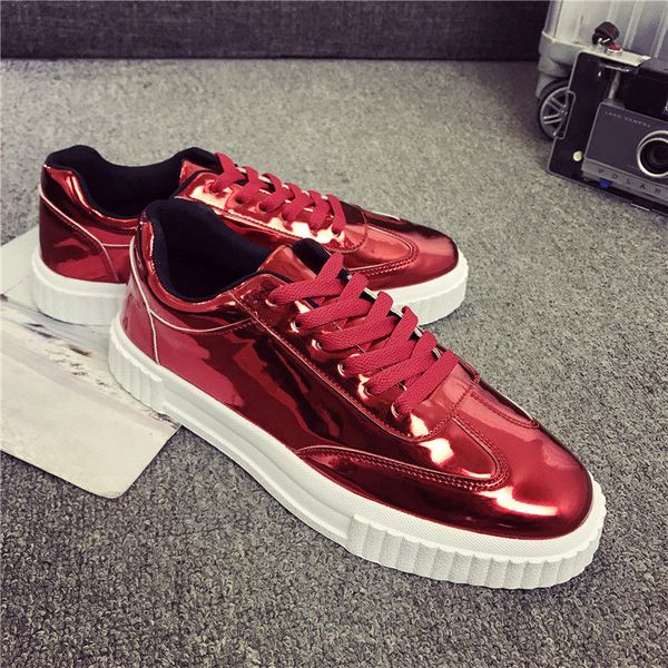 

patent leather mens shoes 2020 fashion solid students all match sneakers autumn casual shoelace flat shoes for male waterproof, Black