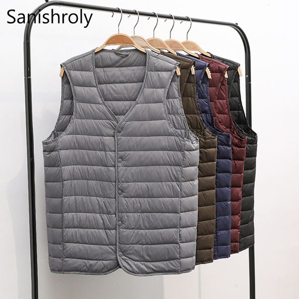 

sanishroly autumn winter white duck down vest coat men ultra light down vests jacket male sleeveless waistcoat plus size 3xl 390, Black