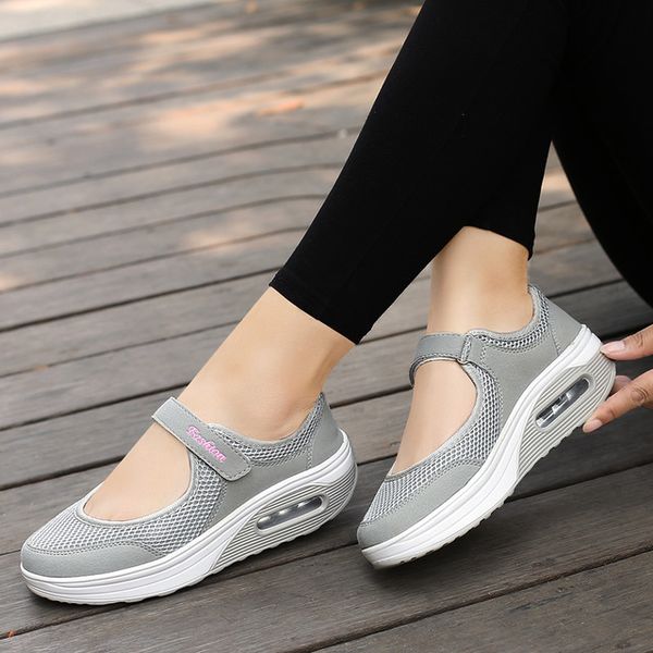 

fitness walking shoes woman air cushion shoes thick bottom mesh sports breathable soft bottom rocking for women sneakers