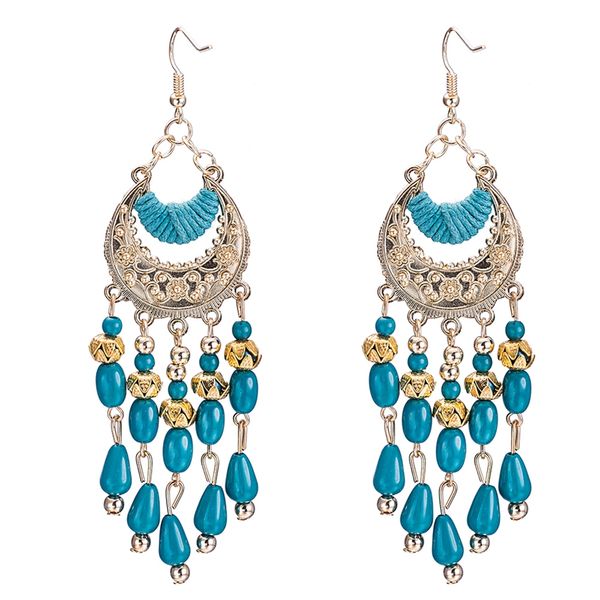 

vintage earrings for women beads long earrings tassels drop earring female bohemian dangle jewelry lange oorbellen, Silver