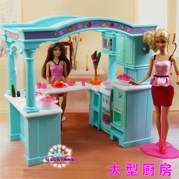 Super Big Size Green Open Kitchen Furniture For Barbie Doll House
