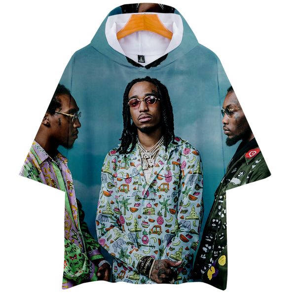 

luckyfriday migos rapper men's hoodie short sleeve hoodie harajuku 3d print boy/girl sweatshirt casual wear hip hop, Black