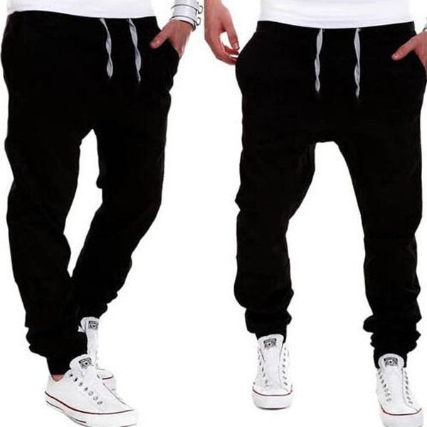 

2018 new style fashion men's slim fit urban straight solid trousers casual pencil loose pocket pants, Black